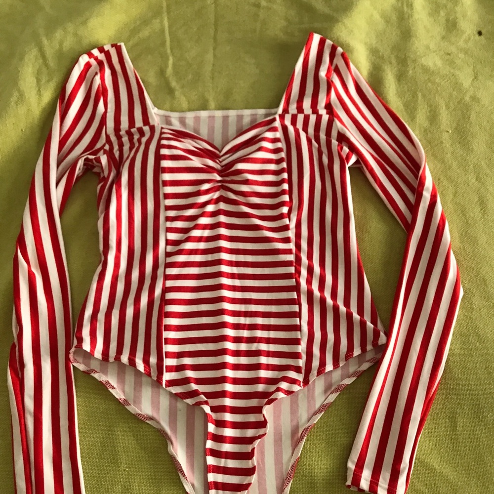 Red and white candy striped bodysuit